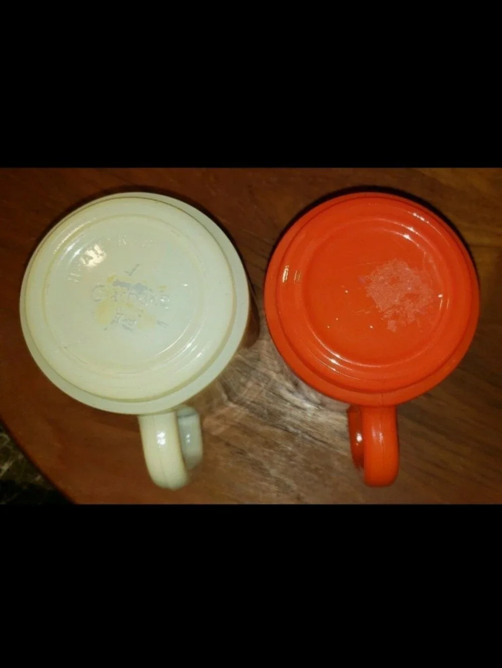Glasbake Mugs, Set Of Two (2)Orangish-Red & Ivory